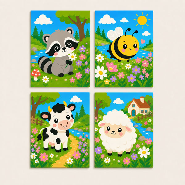 Animal garden, set of 4 - Mini paint by numbers
