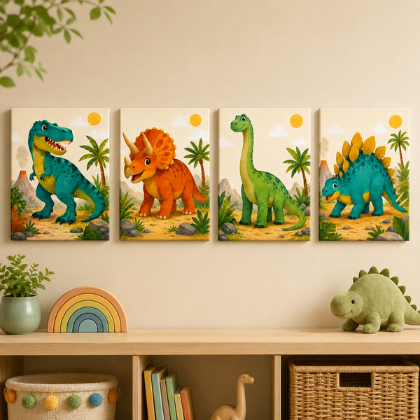 Dino adventure, set of 4 - Mini paint by numbers