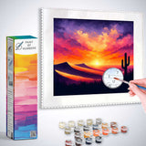 Paint by Numbers Desert Sky Flame kit with vibrant sunset, cacti, and paint set
