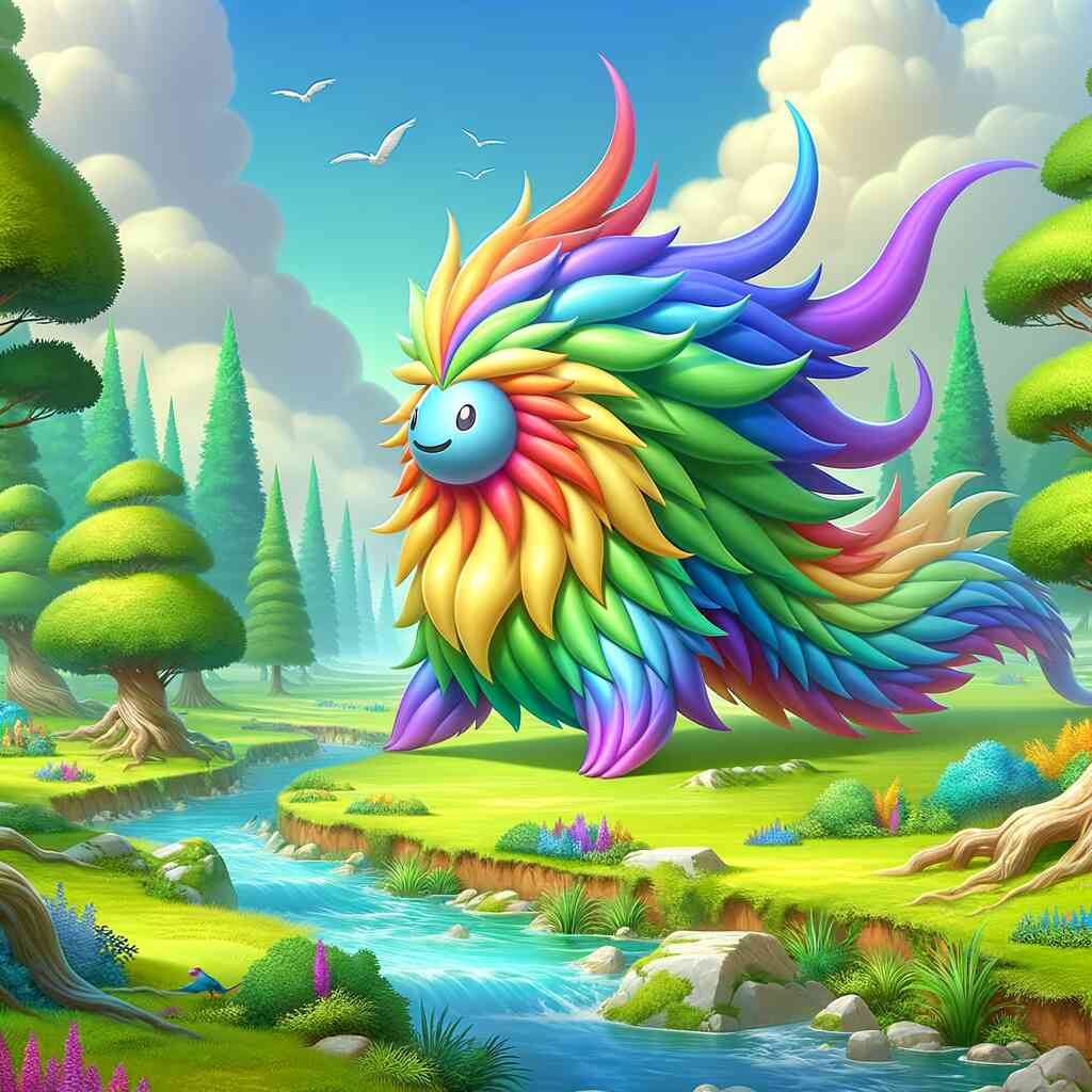 Paint by Numbers - Colourful mystical creature with rainbow feathers in an idyllic landscape, symbolizing diversity and positivity.