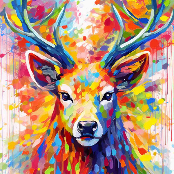 Paint by Numbers - Colourful forest featuring vibrant deer in prismatic rainforest setting, capturing expressionism and modernism.