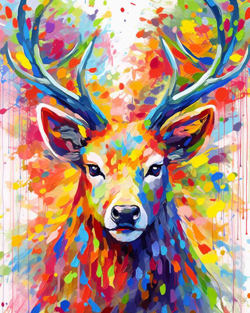 Paint by Numbers - Colourful forest featuring vibrant deer in prismatic rainforest setting, capturing expressionism and modernism.