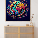 Paint by Numbers - Vibrant abstract world map art titled 