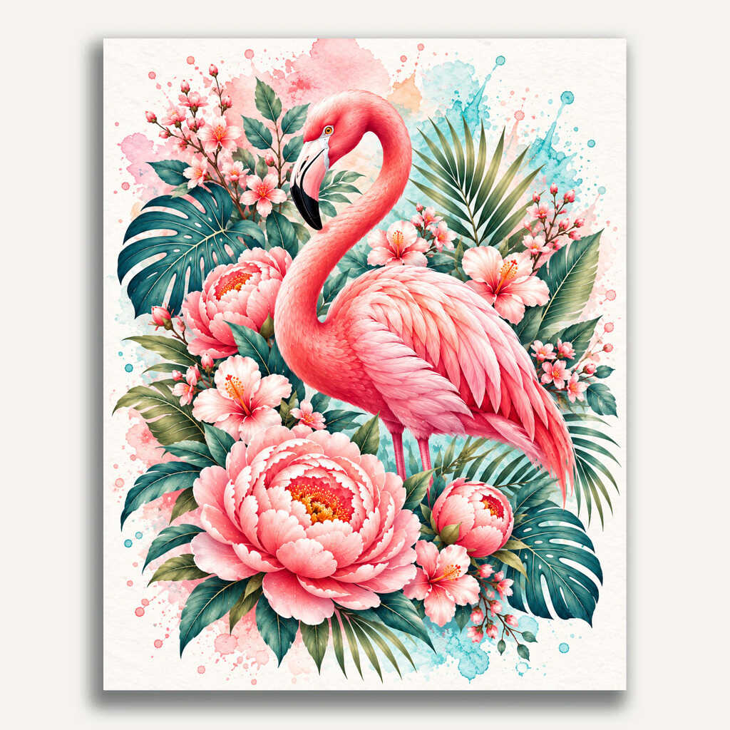 Paint by Numbers - Flamingo magic in a sea of flowers