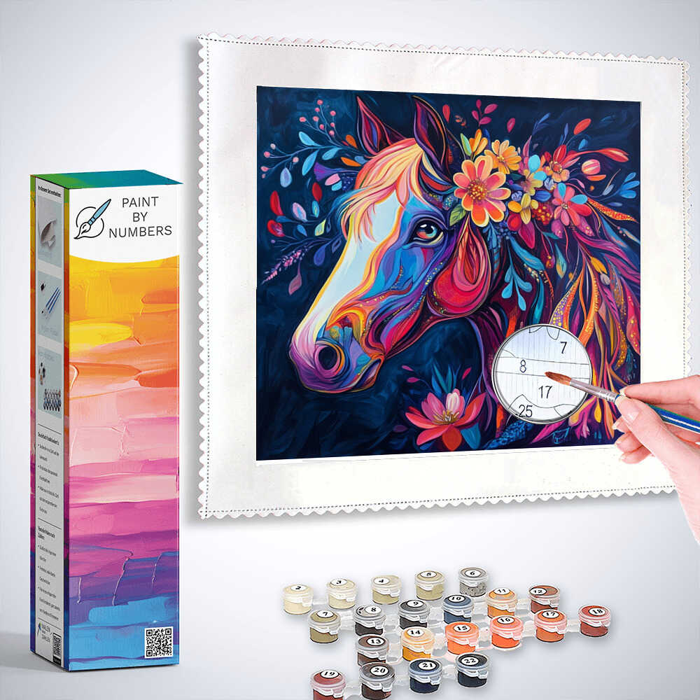 Paint by Numbers - Colors of the Wild Heart, Horse with Flowers
