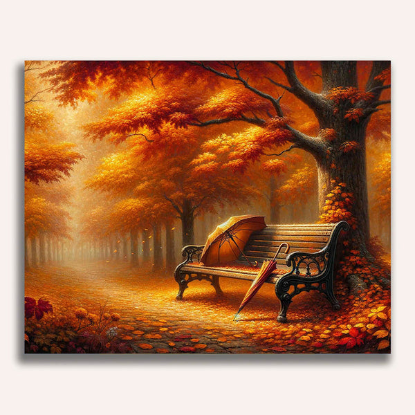 Autumn, bench in the forest - Paint by Numbers