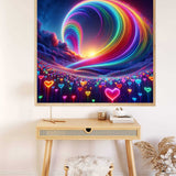 Paint by Numbers - vibrant neon waves and heart symbols in modern digital artwork 