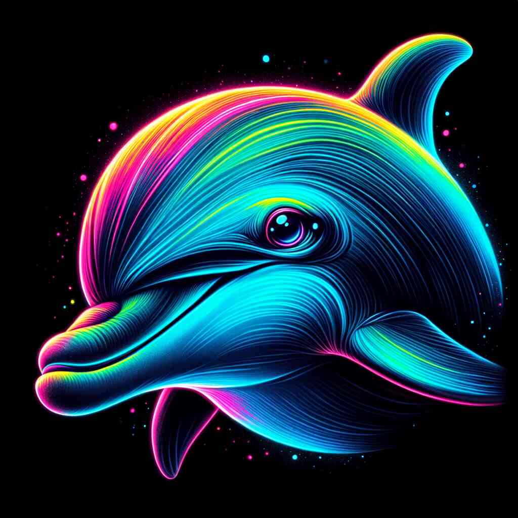 Paint by Numbers - Cosmic Dolphin Leap with vibrant colors and abstract lines creating dynamic movement of the sea creature