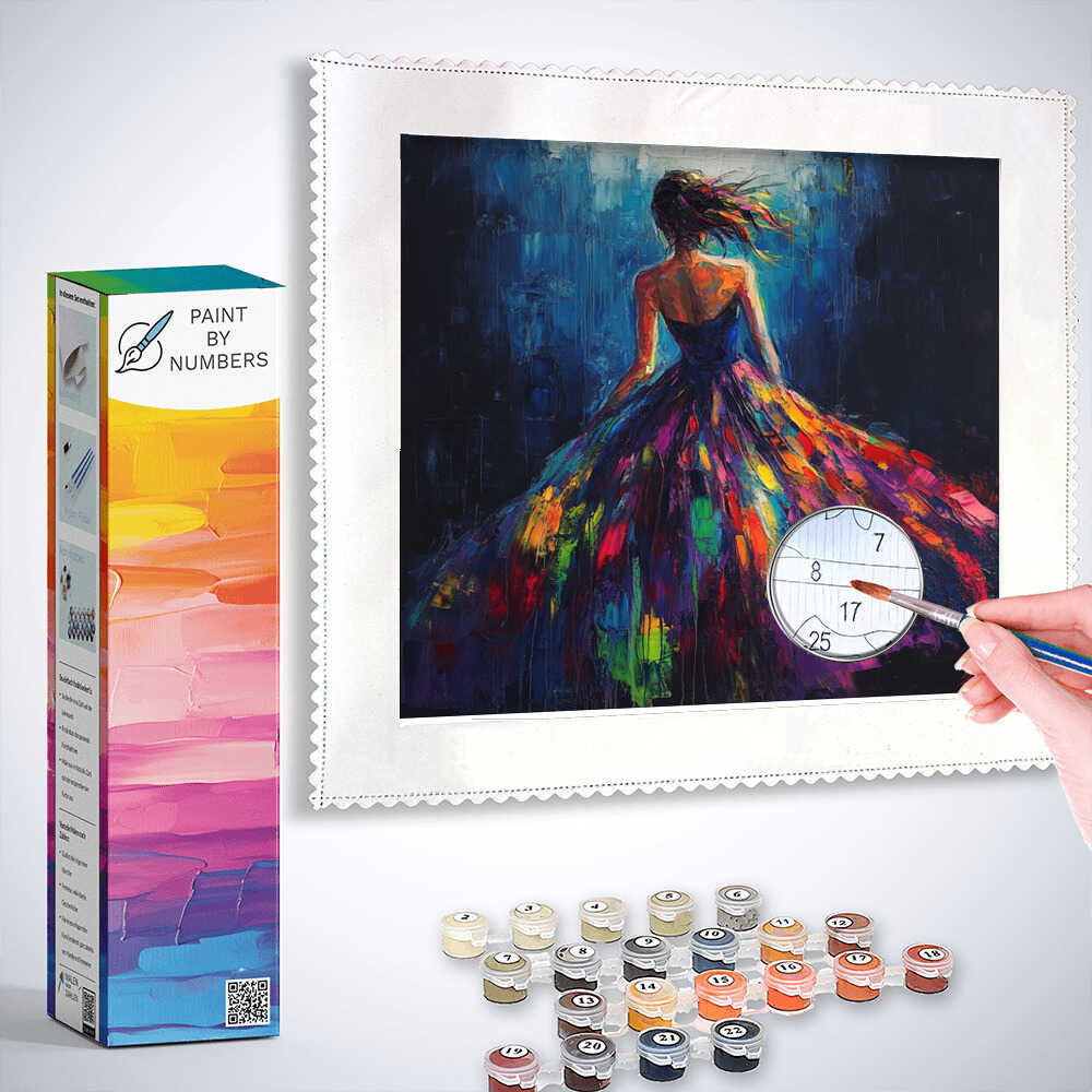 Paint by Numbers - Woman with neon rainbow dress