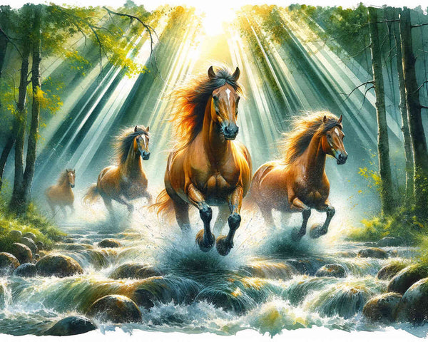 Horses, water - Paint by Numbers