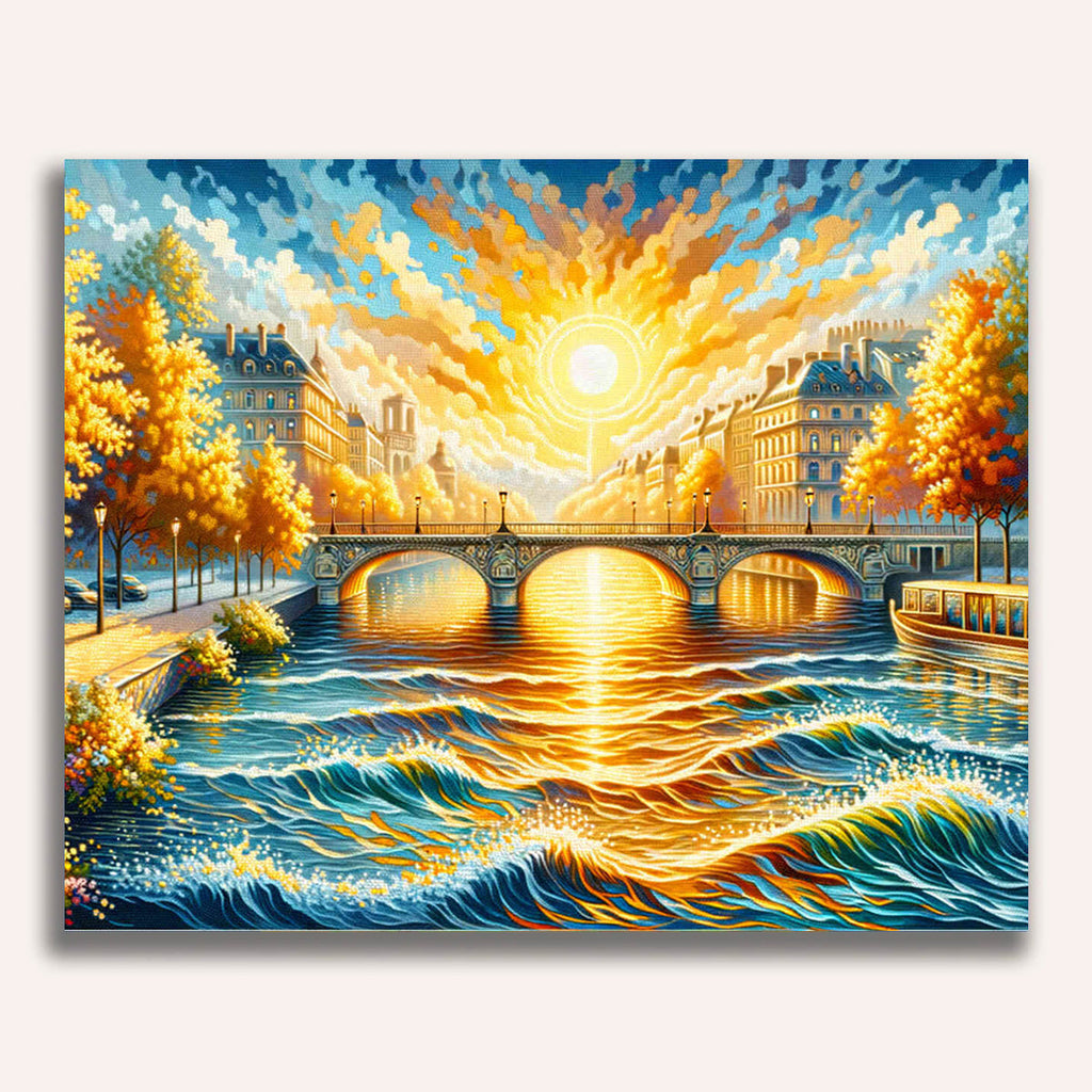 Bridge over river, sunshine - Paint by Numbers