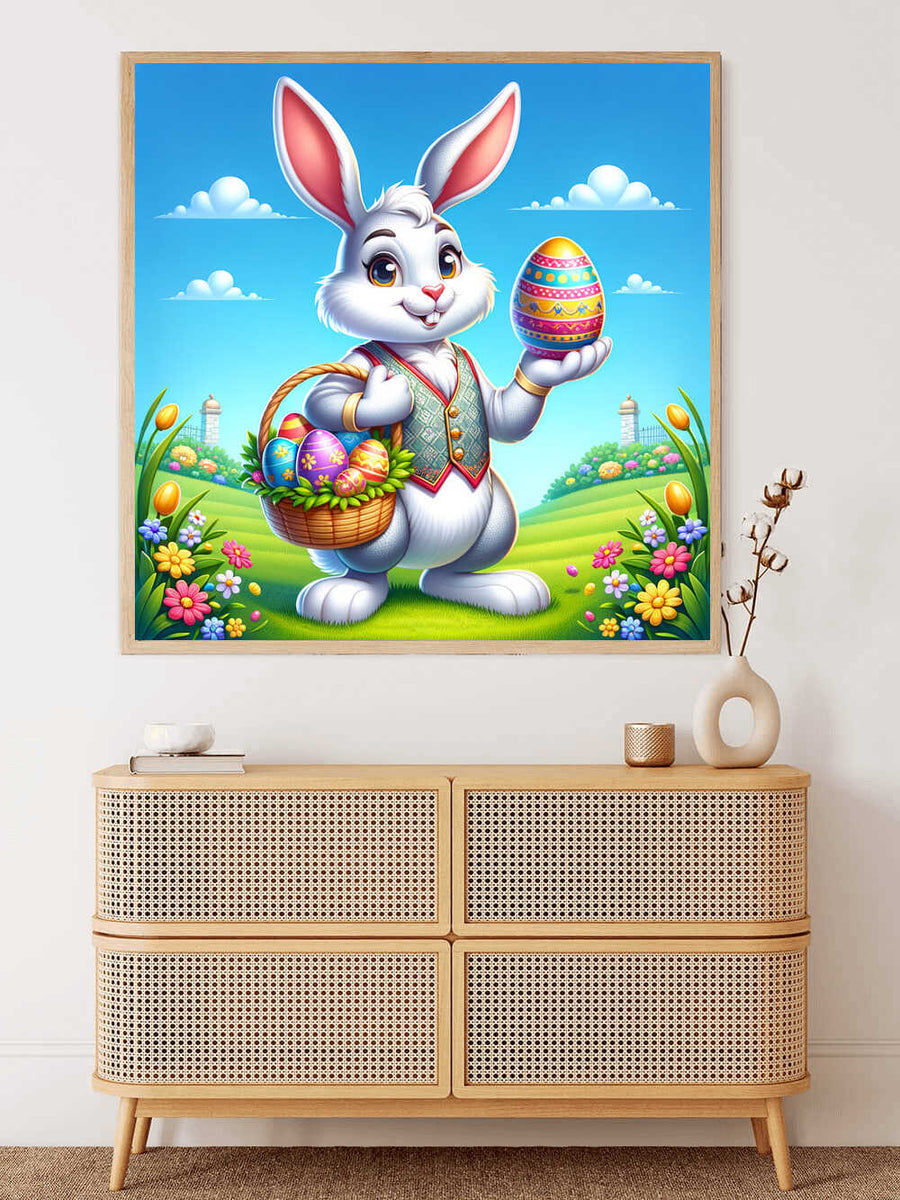 Paint by Numbers - Spring Wonders featuring Easter bunny with painted egg and blooming flowers