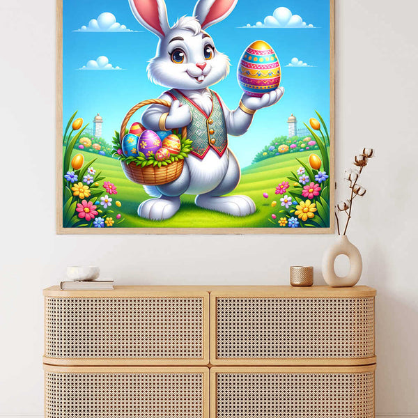 Paint by Numbers - Spring Wonders featuring Easter bunny with painted egg and blooming flowers