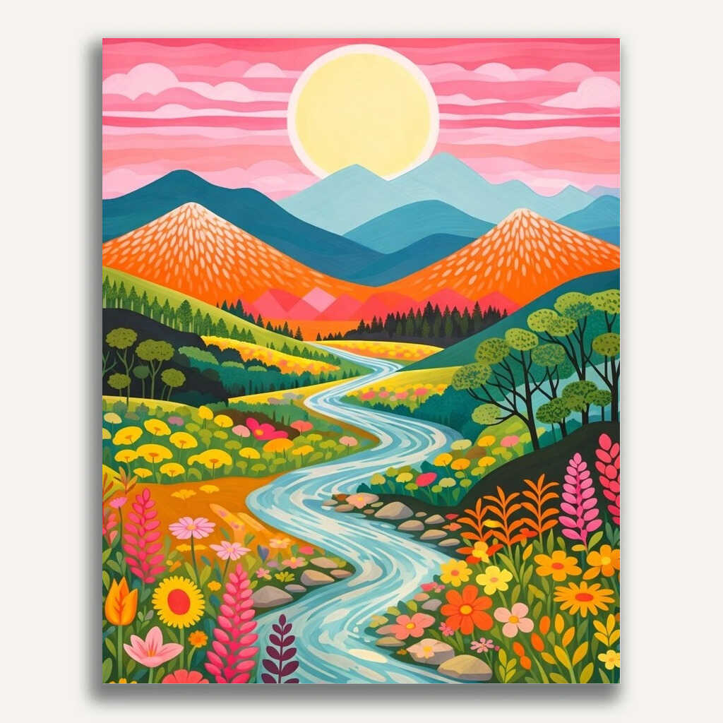 Paint by Numbers - Sunshine magic in the valley of flowers