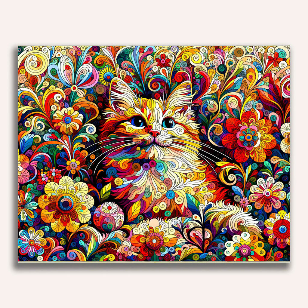 Cat, flowers - Paint by Numbers