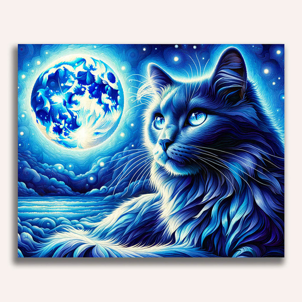 Cat in night blue - Paint by Numbers