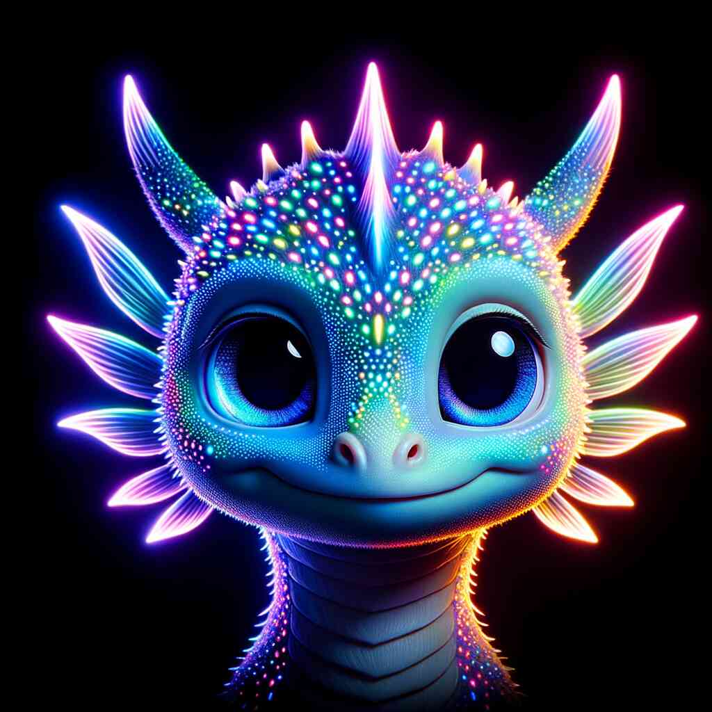 Paint by Numbers - Shining Wonders fantasy creature with neon blue, purple, and pink light, digital realism style.