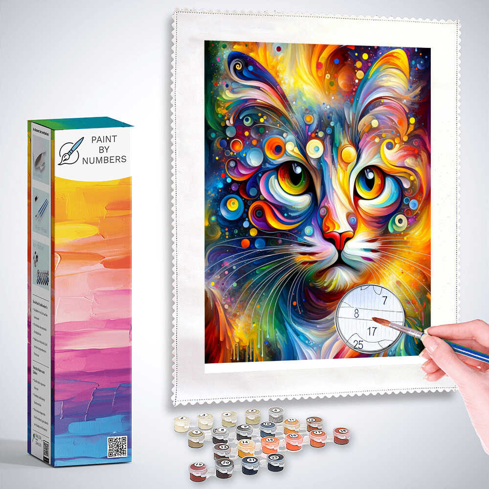 Cat from front, Abstract - Paint by Numbers