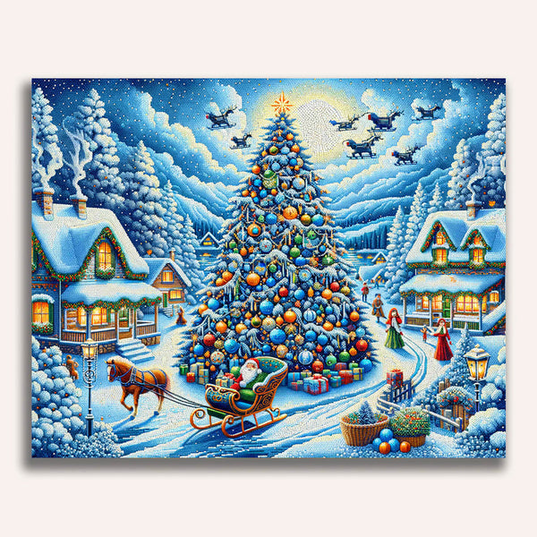 Christmas tree in the village - Paint by Numbers