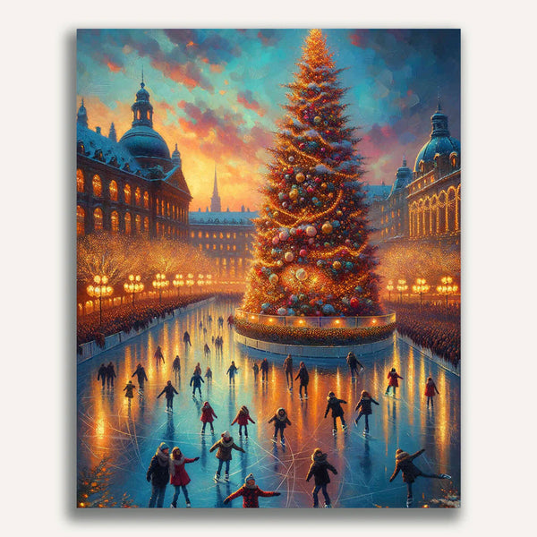 Christmas tree, skating rink - Paint by Numbers