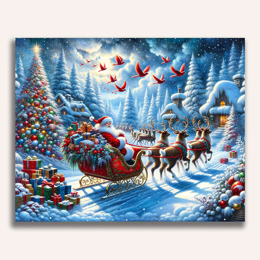 Christmas tree, sleigh - Paint by Numbers