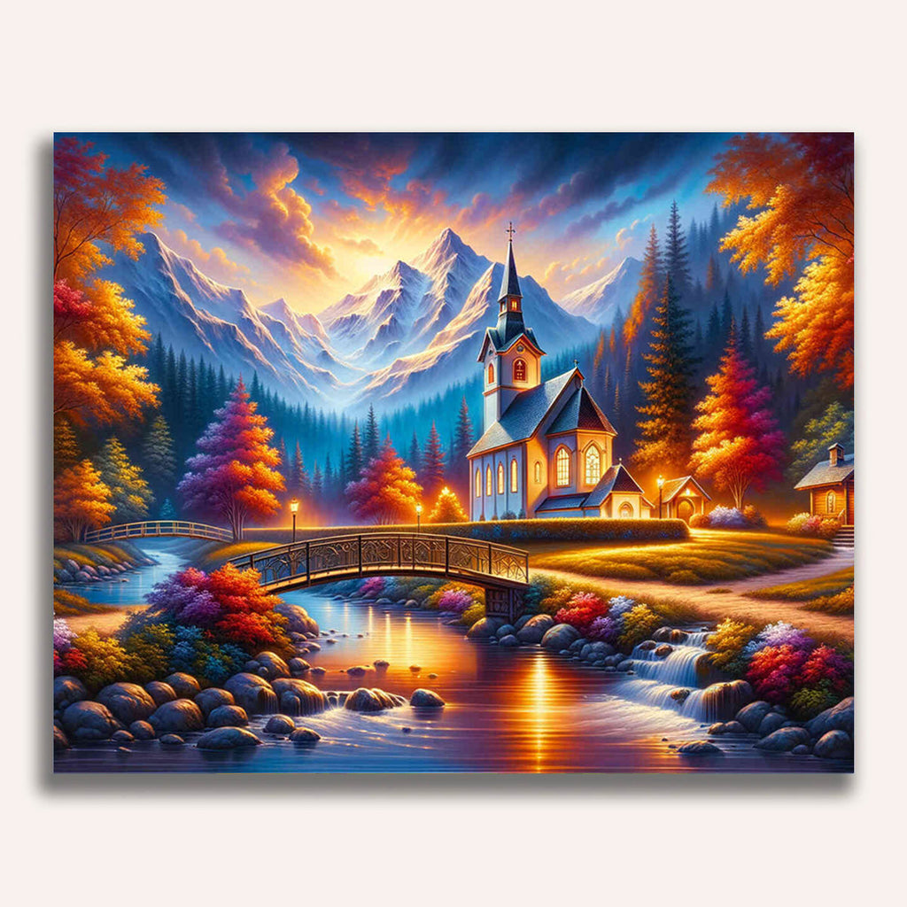 Church in mountain landscape - Paint by Numbers