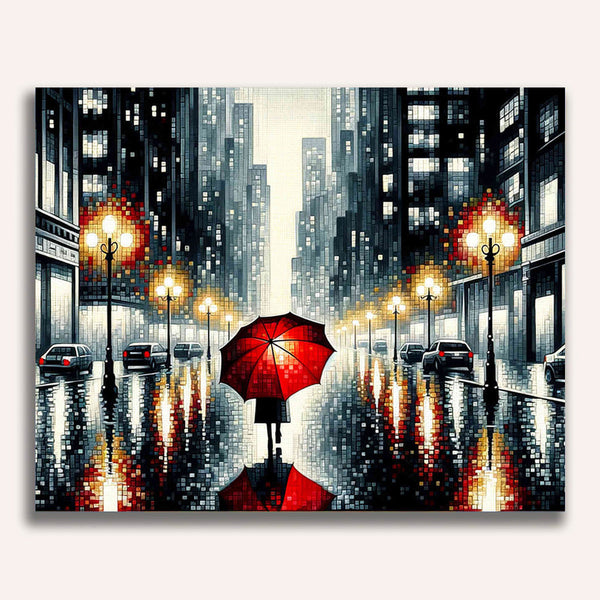 City, red umbrella - Paint by Numbers