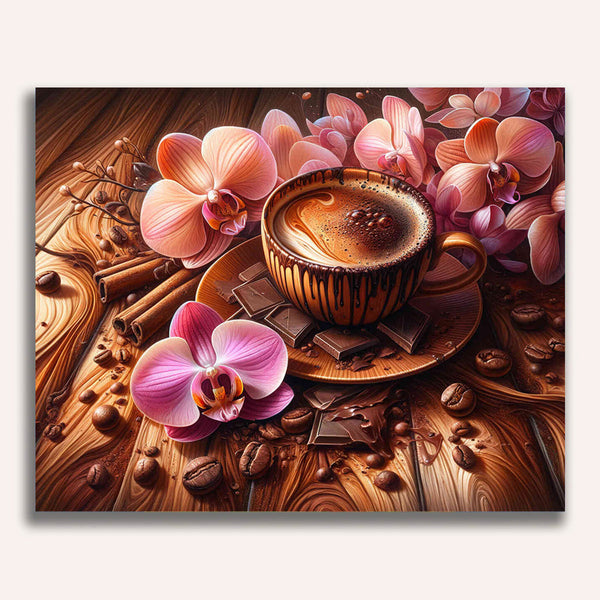Coffee with flower - Paint by Numbers