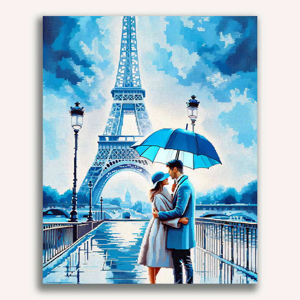 Couple in blue, Eiffel Tower - Paint by Numbers