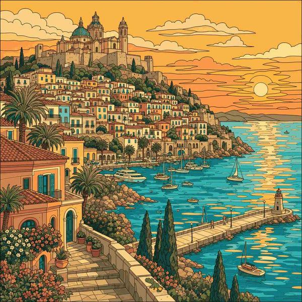 Paint by Numbers - Sunset over the Mediterranean paradise