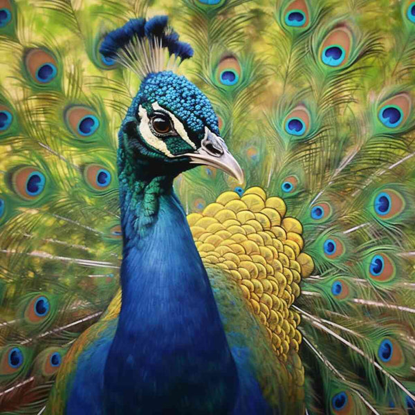 Paint by Numbers - Majestic Peacock Splendor in Portrait with Vibrant Blues and Golds