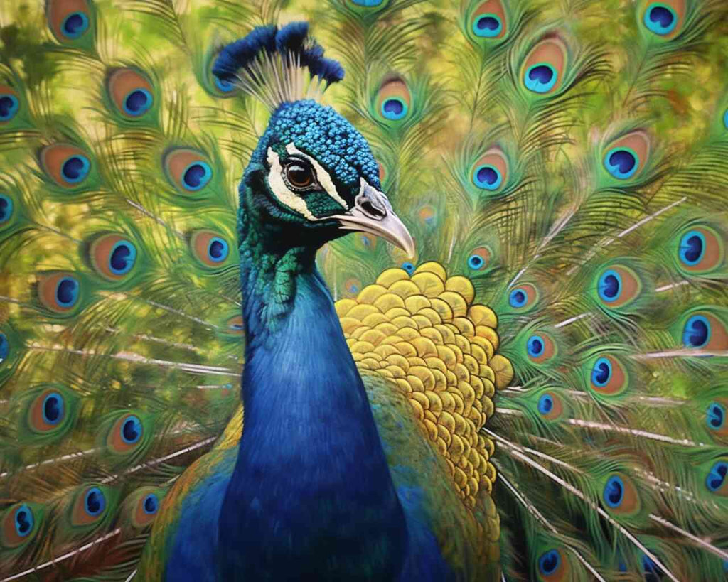 Paint by Numbers - Majestic Peacock Splendor in Portrait with Vibrant Blues and Golds