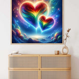 Paint by Numbers - Cosmic Heart Melody artwork featuring two radiant rainbow hearts floating in a cosmic space with stars and clouds.