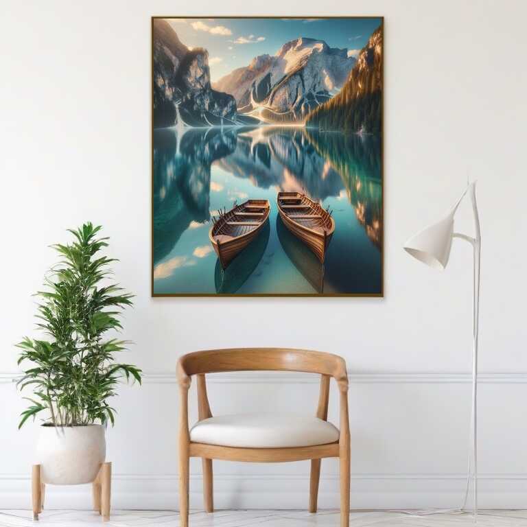 Paint by Numbers - Mountain lake with boats
