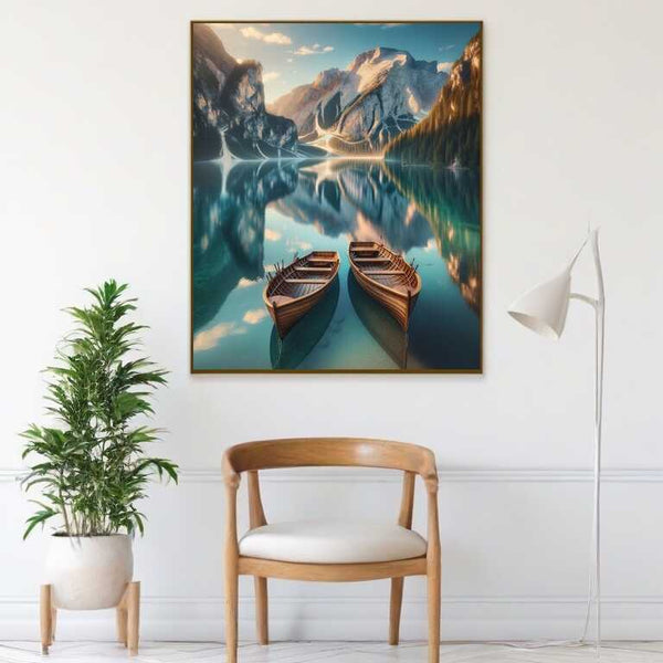 Paint by Numbers - Mountain lake with boats