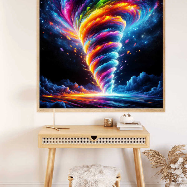 Paint by Numbers - Cosmic Euphoria artwork displaying radiant colors swirling from clouds into the night sky, creating a mesmerizing spectacle.