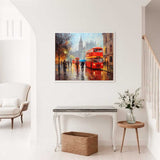 Paint by Numbers - Raindrops in London artwork hanging on a white wall in a cozy living room.