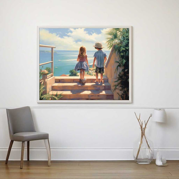 "Paint by Numbers - Longing for Infinity: Children Overlooking Azure Sea Painting"