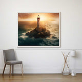 Paint by Numbers - Lighthouse of Awakening landscape art with majestic lighthouse on cliffs at sunrise, evoking hope and timeless guidance