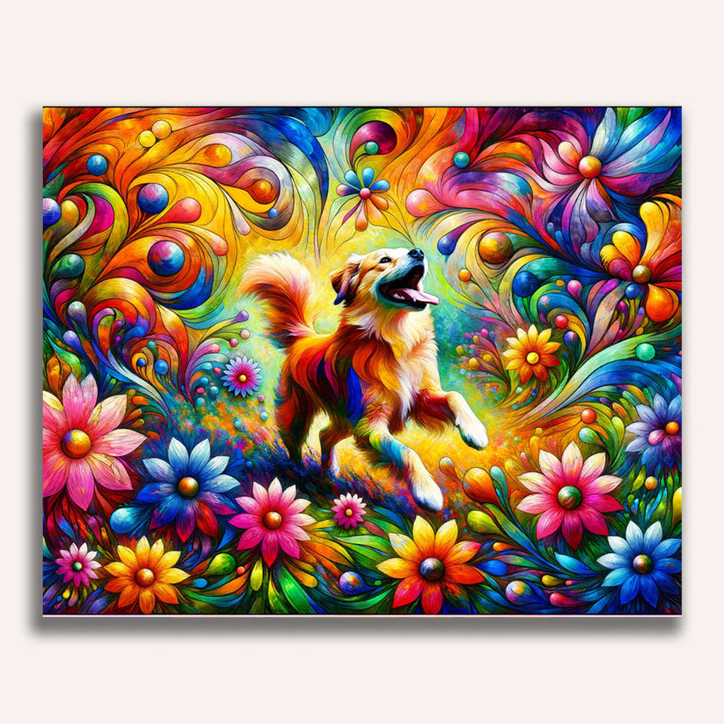 Dog, flowers - Paint by Numbers