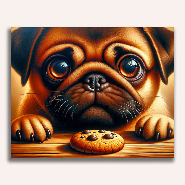 Dog, Pug with cookie - Paint by Numbers