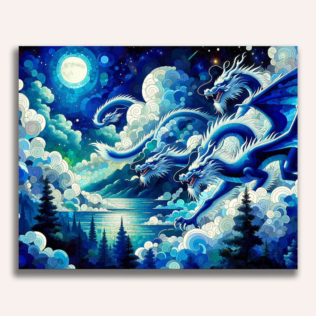 Dragon in blue - Paint by Numbers