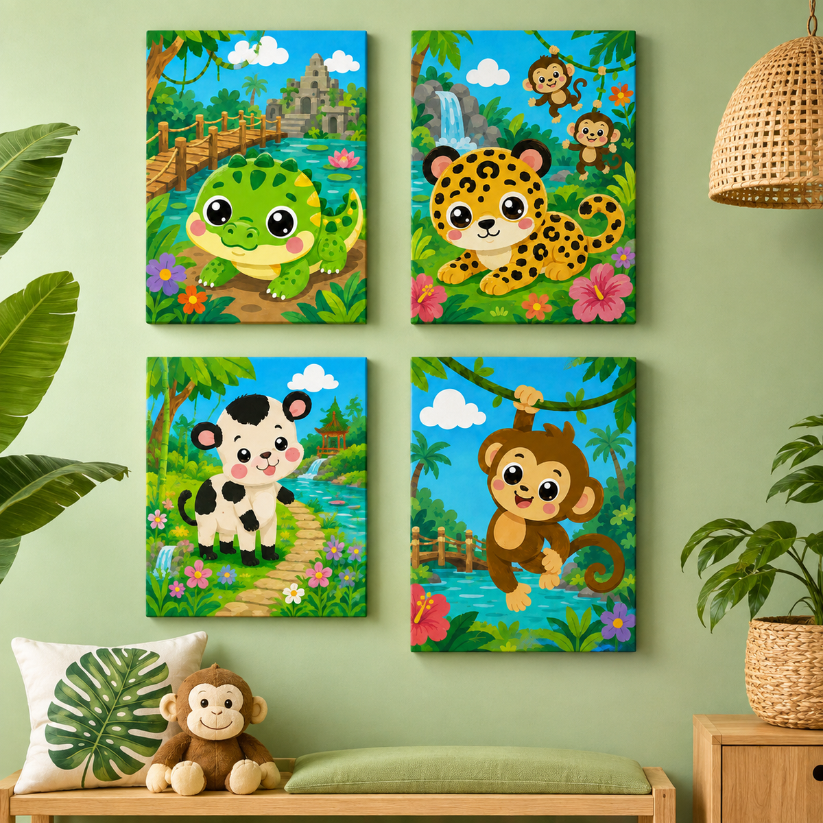 Kids dschungle, set of 4 - Mini paint by numbers