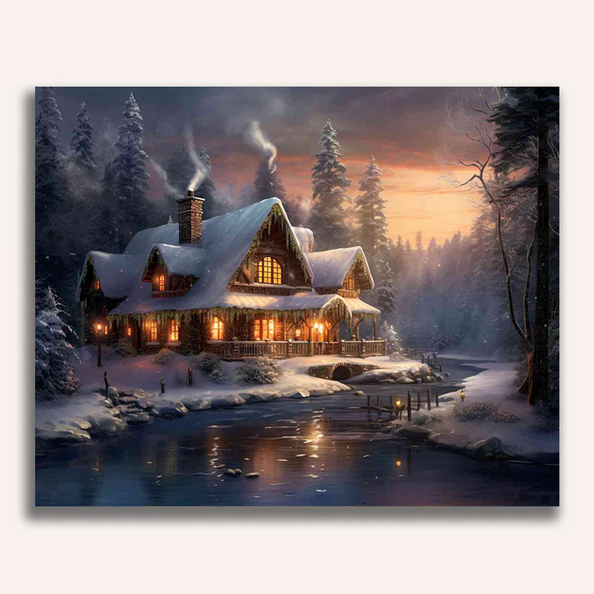 Paint by Numbers - Dusk in winter magic on the frozen river