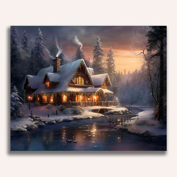 Paint by Numbers - Dusk in winter magic on the frozen river