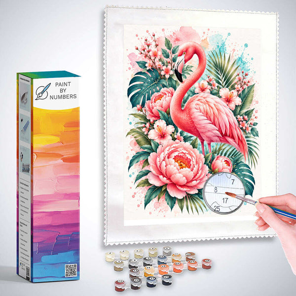 Paint by Numbers - Flamingo magic in a sea of flowers