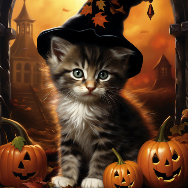 Paint by Numbers - Kitten with hat, Halloween