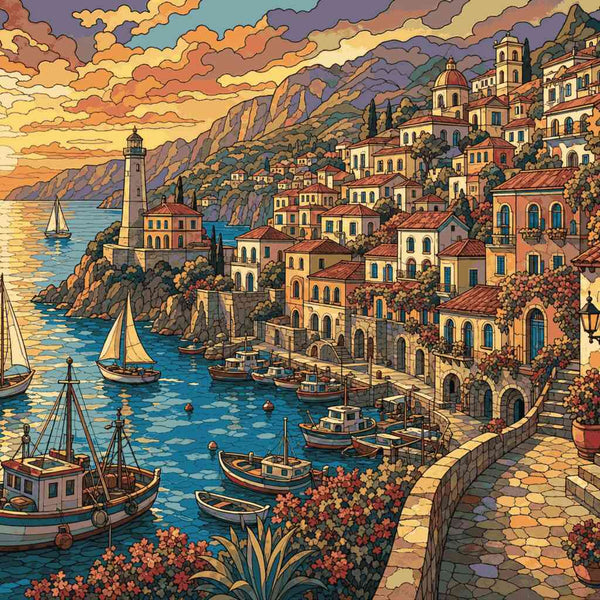 Paint by Numbers - Sunset over the Mediterranean coast