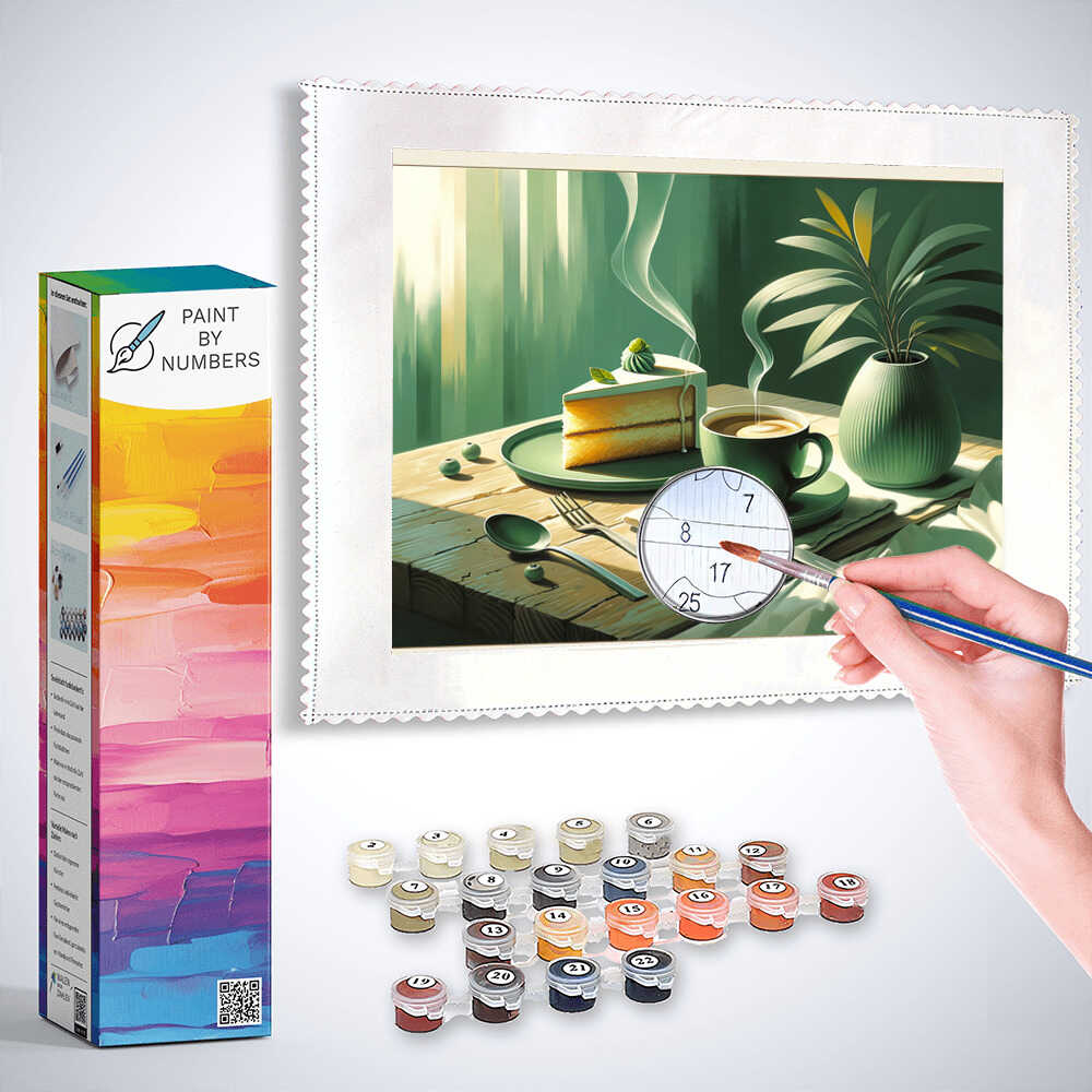 Coffee and cake, green - Paint by Numbers