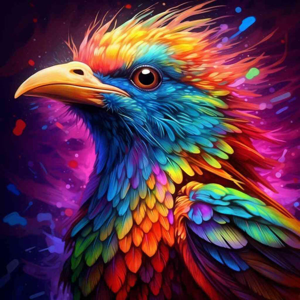 "Paint by Numbers - Phoenix of Colour with vibrant feathers and expressionist style"